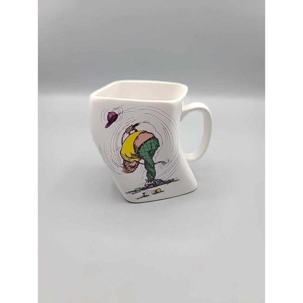 Golf Coffee Mug Results Of Over Swing Cup VTG 1991 Novelty Gift Distorted Twist
